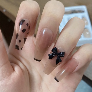 Móng Tay Giả Bằng Kaki Trong Suốt In Họa Tiết Da Báo Thời Trang Z140