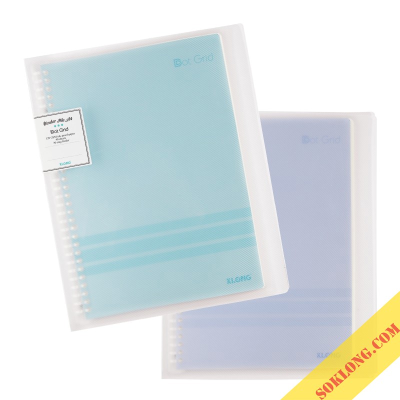 Sổ Binder Klong còng nhựa A4 40 tờ Dot grid chấm tròn, File nhựa kẹp còng 30 chấu, Klong MS 555