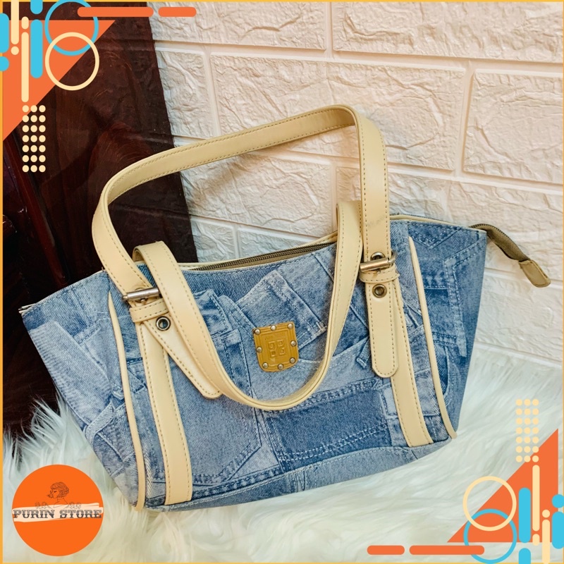 Túi xách da hoạ tiết giả jeans (thanh lý)