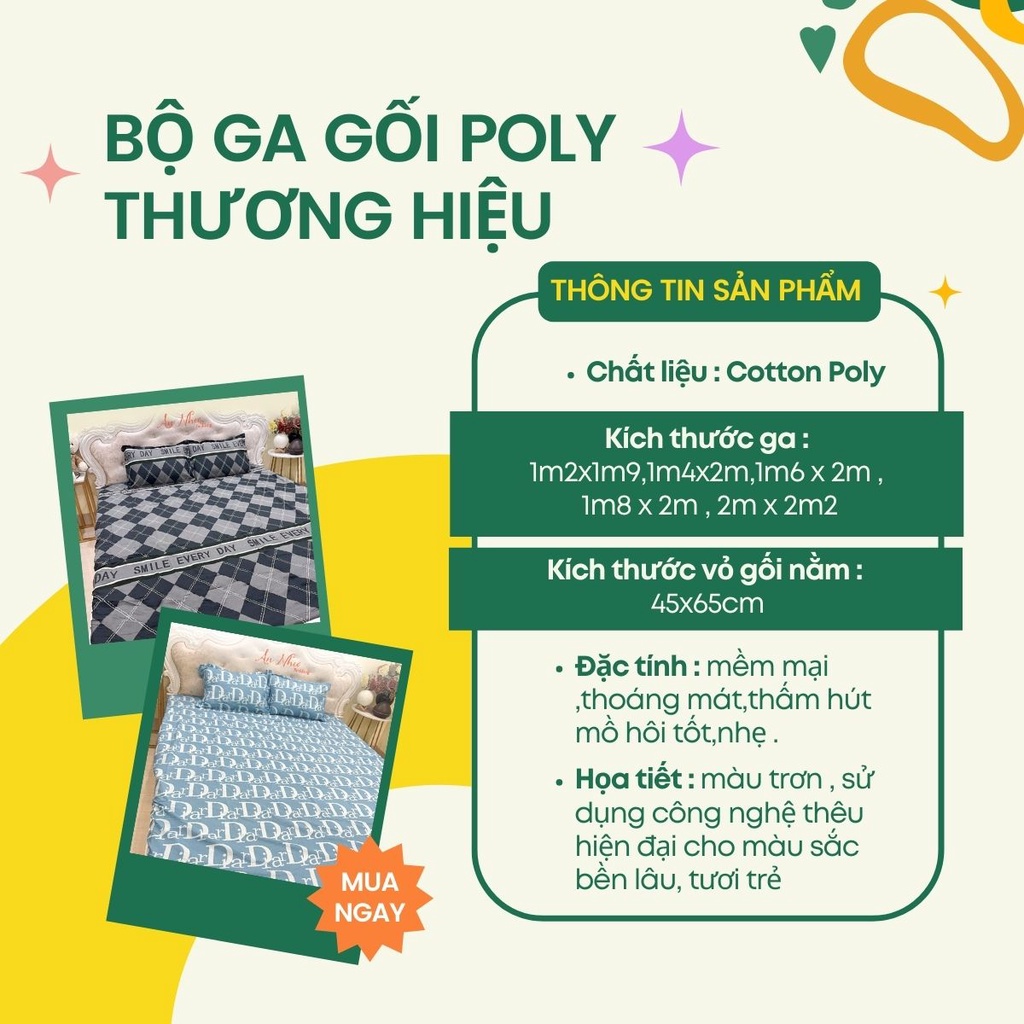 Bộ ga giường 💖m6/m8/2m💖 set 3 món gồm 1 ga trải giường + 2 vỏ gối nằm thương hiệu An Như Bedding