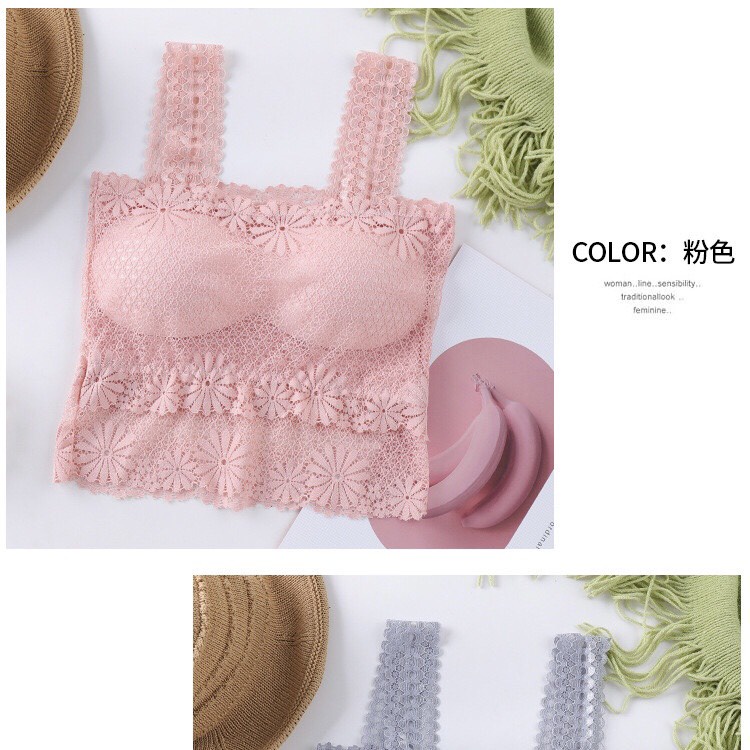 Áo ngực nữ Áo Bra Nữ Ren Hoa Lá Dáng Lửng Sexy 2 dây không gọng nâng ngực co giãn freesize AL7