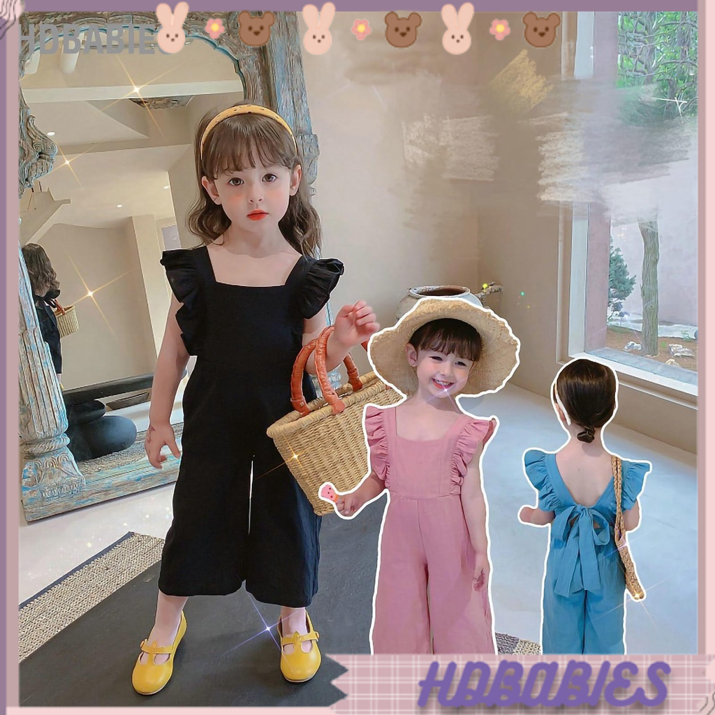 HDbabies Áo liền quần không tay màu trơn cho bé gái hở lưng thời trang dành trẻ em mùa hè