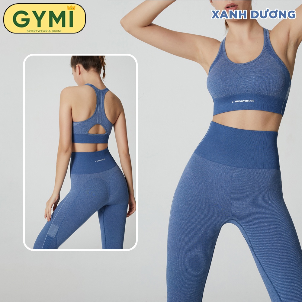 Set bộ đồ tập gym yoga nữ GYMI SET17 gồm áo bra kèm mút ngực và quần legging nâng mông chất dệt kim thể thao