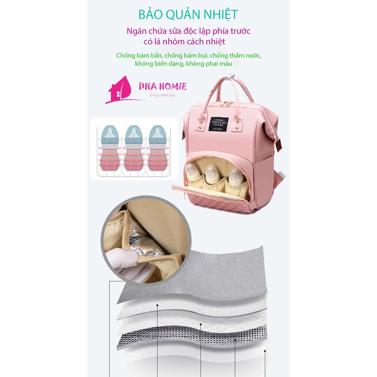 BALO ĐỰNG BỈM SỮA CHO MẸ VÀ BÉ THỜI TRANG 10 NGĂN CHỨA CHỐNG THẤM NƯỚC - DHA HOMIE