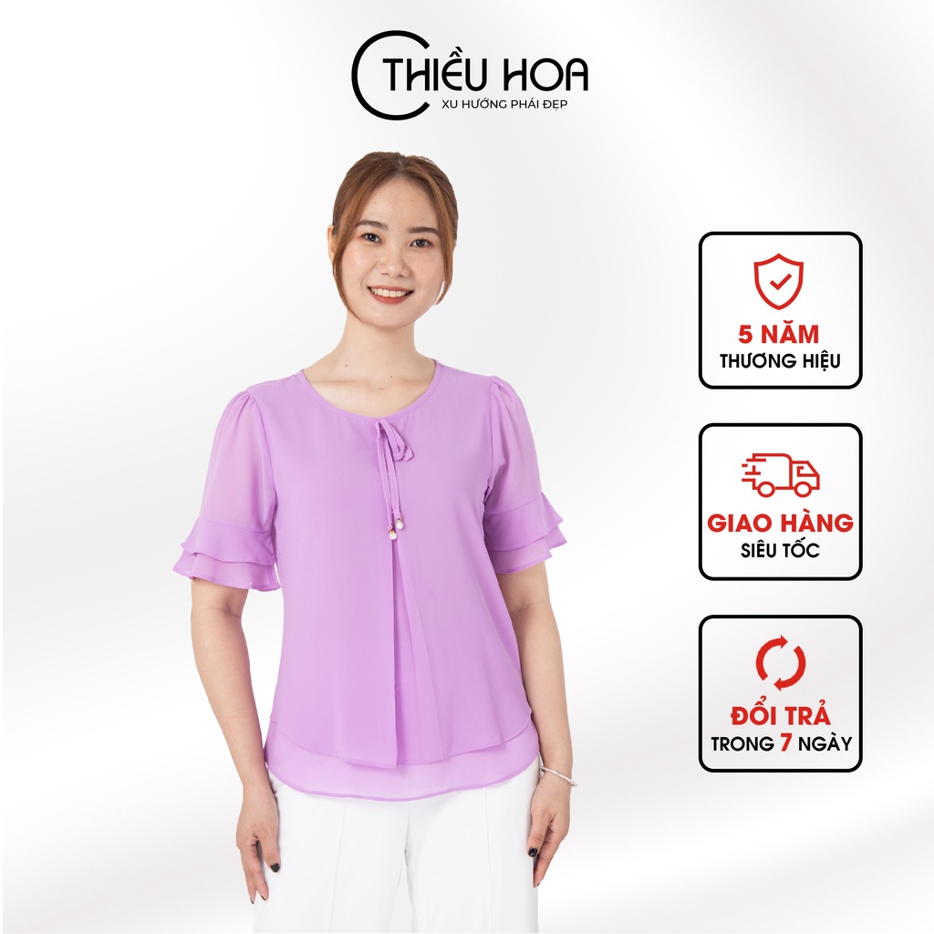 Áo Voan Trung Niên Thiều Hoa Mềm Mịn Thoáng Mát Thiết Kế Tay Bèo Thanh Lịch Trang Nhã Có Size Lớn  AN1Z0309