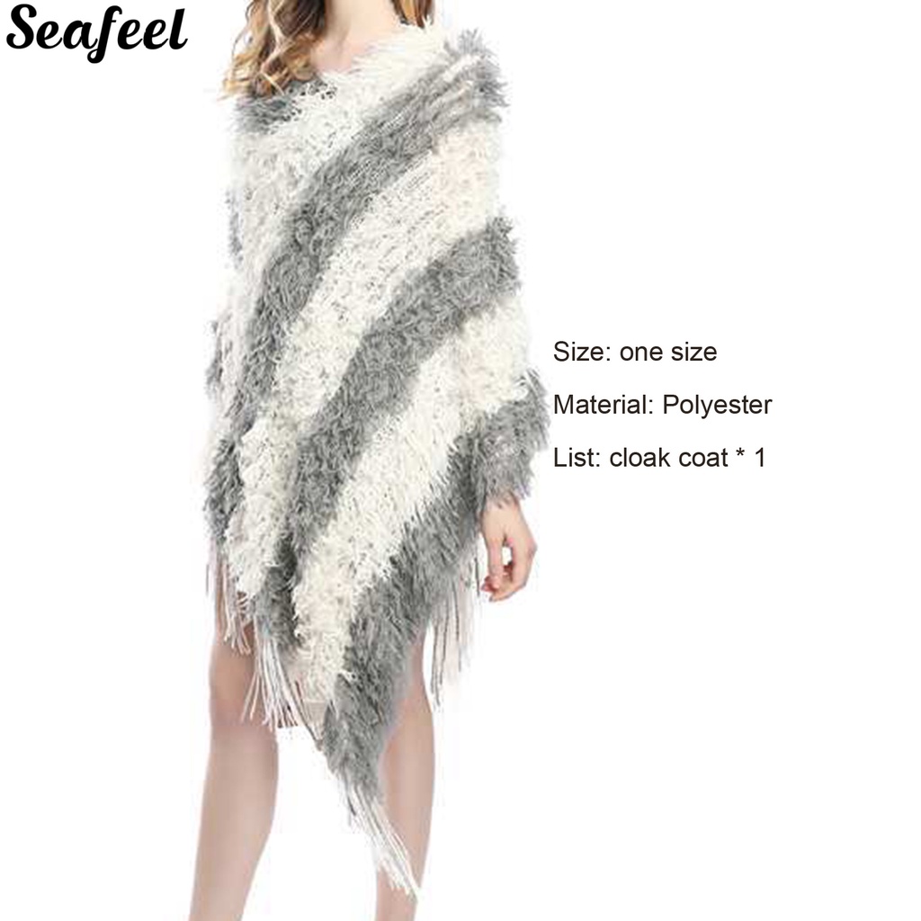 Áo choàng dệt kim phối lông ấm áp cho nữ
 | BigBuy360 - bigbuy360.vn