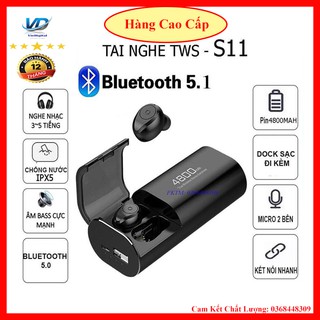 Tai Nghe Bluetooth, Tai Nghe Không Dây 5.0 Kiêm Sạc Dự Phòng S11 Chất Lượng Cao, Chống Nước IPX5, Chống ồn.