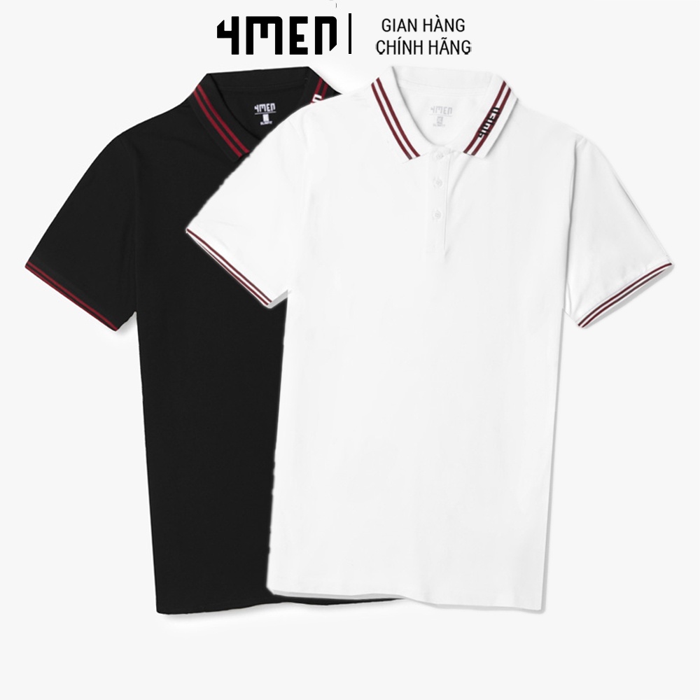 Áo Polo Slimfit Two Line Mix Text 4MEN PO091 ngắn tay, có cổ bẻ, vải thun cotton mềm mại, co giãn, thoáng mát