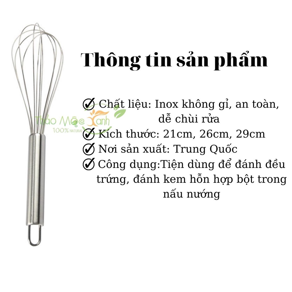 Dụng cụ đánh trứng cầm tay, Cây phới lồng tròn đánh trứng, khuấy trộn bột, đánh bông kem bơ bằng thép không gỉ inox