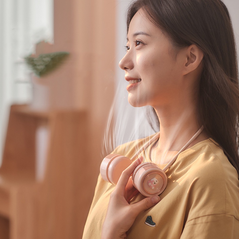 Quạt làm mát FNELSE đeo cổ di động dễ thương họa tiết thú cưng