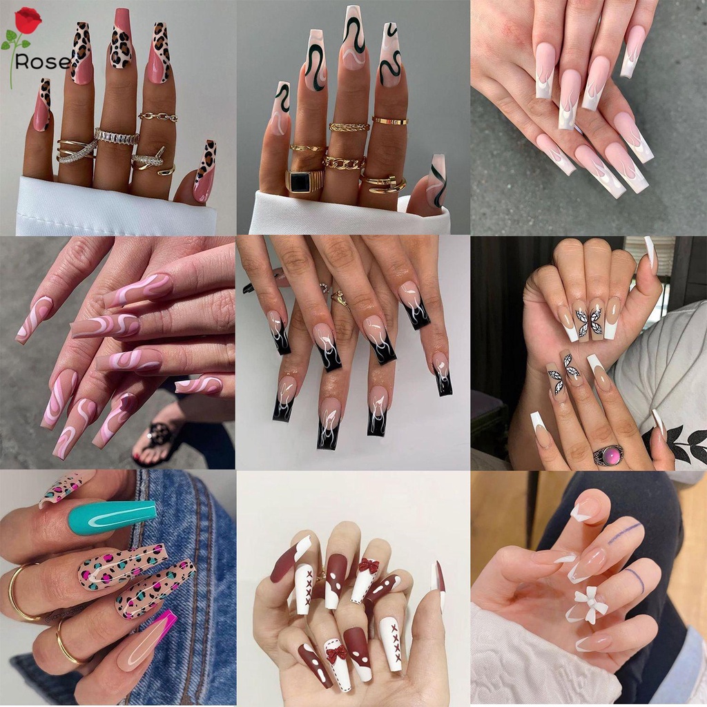 [Hàng mới về] 24 Móng tay giả họa tiết phong cách Pháp có thể tháo rời