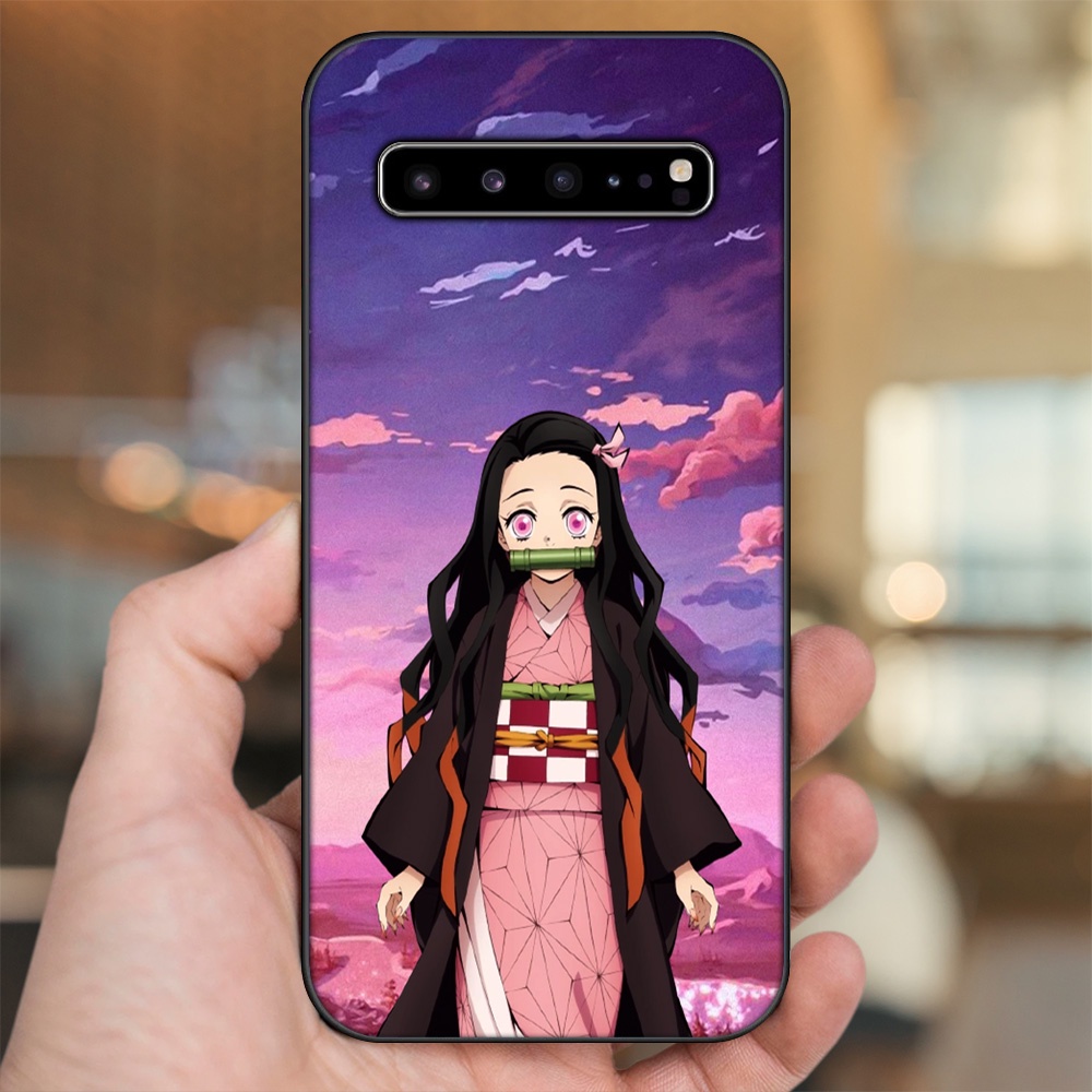 Ốp lưng Samsung S10, S10 5G, S10 Plus viền đen in hình Nezuko Kimetsu no Yaiba