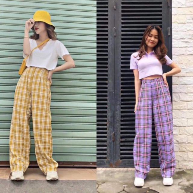 Quần kẻ caro Ulzzang ống rộng