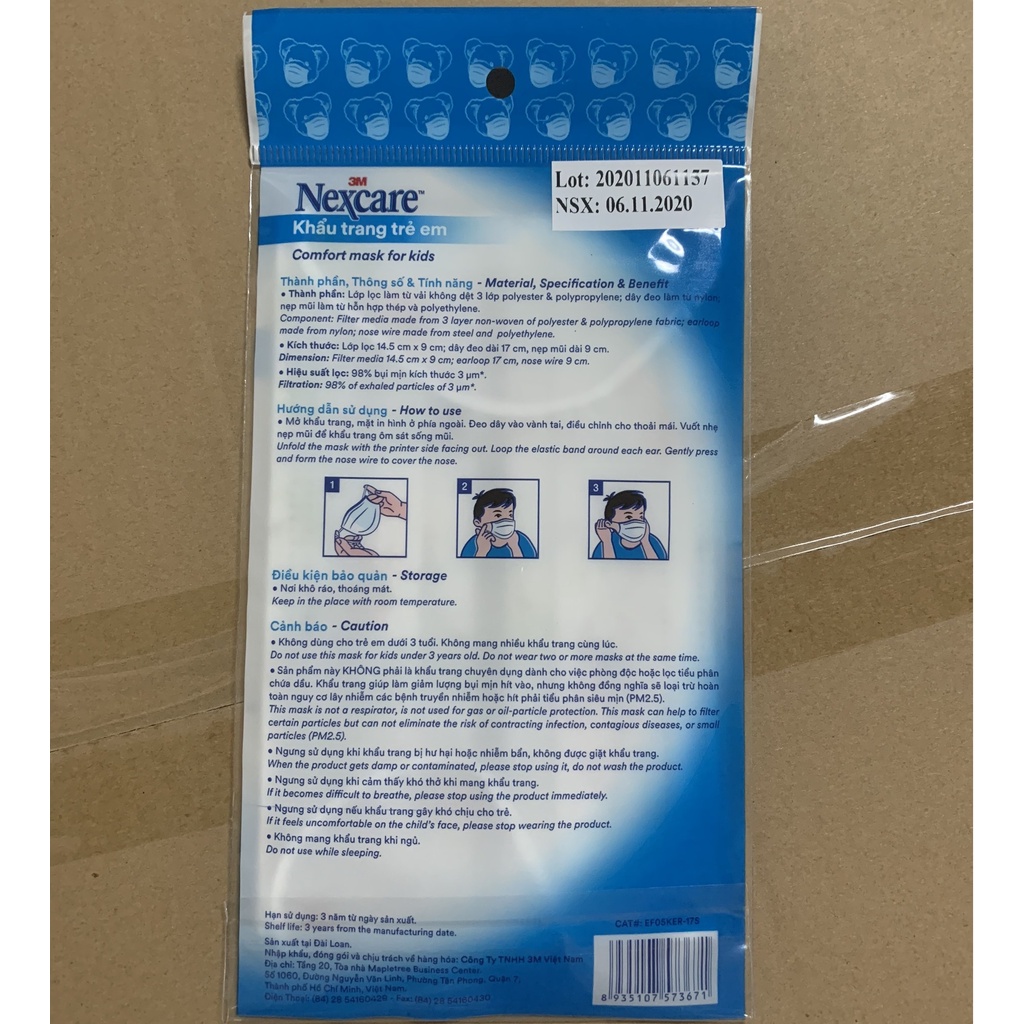 Hộp 25 chiếc khẩu trang trẻ em 3M, họa tiết bắt mắt_Chính hãng Mask3M