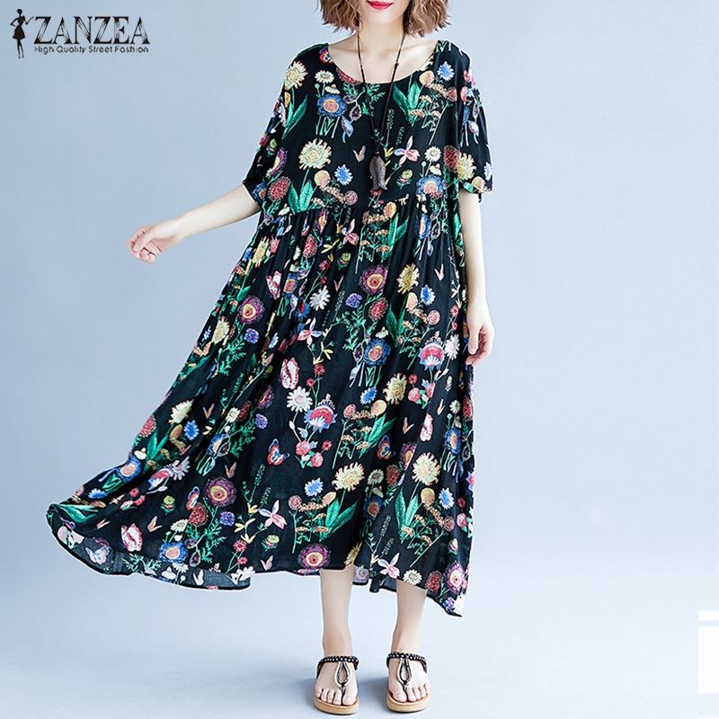Đầm maxi dài ZANZEA cổ tròn in họa tiết thanh lịch cho nữ | BigBuy360 - bigbuy360.vn