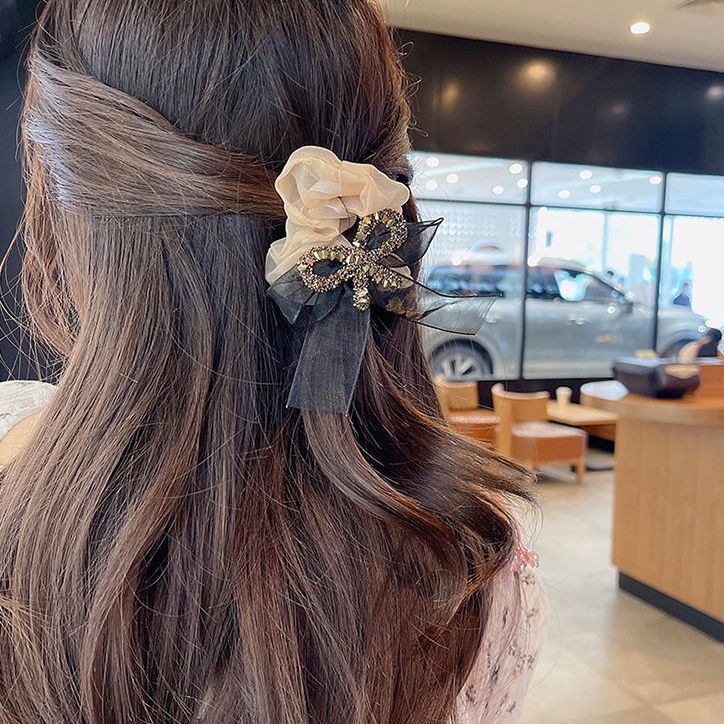 Phụ Kiện Buộc Tóc Hình Nơ Màu Hồng Đen Đơn Giản Thời Trang Phong Cách Hàn Quốc