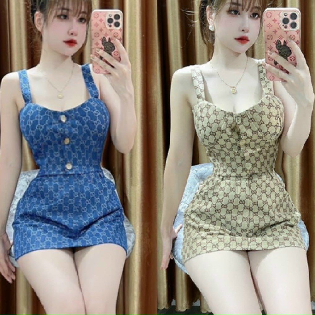 Đầm xòe phối họa tiết caro 2 dây cài nút ngực chất liệu for thời trang nữ trẻ trung năng động