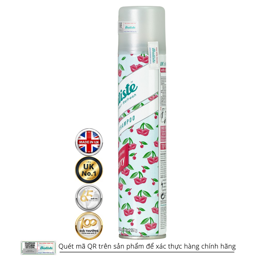 [Mã FMCGMALL -8% đơn 250K] Dầu Gội Khô Hương Anh Đào - Batiste Dry Shampoo Fruity &amp; Cheeky Cherry 200ml