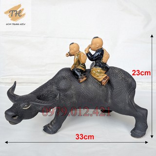 Tượng Mục Đồng chăn trâu gốm Bát Tràng dài 33cm
