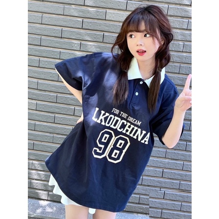 Áo polo ngắn tay số 98 LKOD  phối cổ bẻ trắng cá tính unisex - Phông có cổ dáng rộng tay lỡ vintage nam nữ