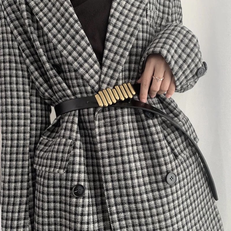 Đai váy thắt lưng nữ BROO mặt vàng bạc dây da đẹp phối blazer, đầm cá tính bản nhỏ 2.3cm