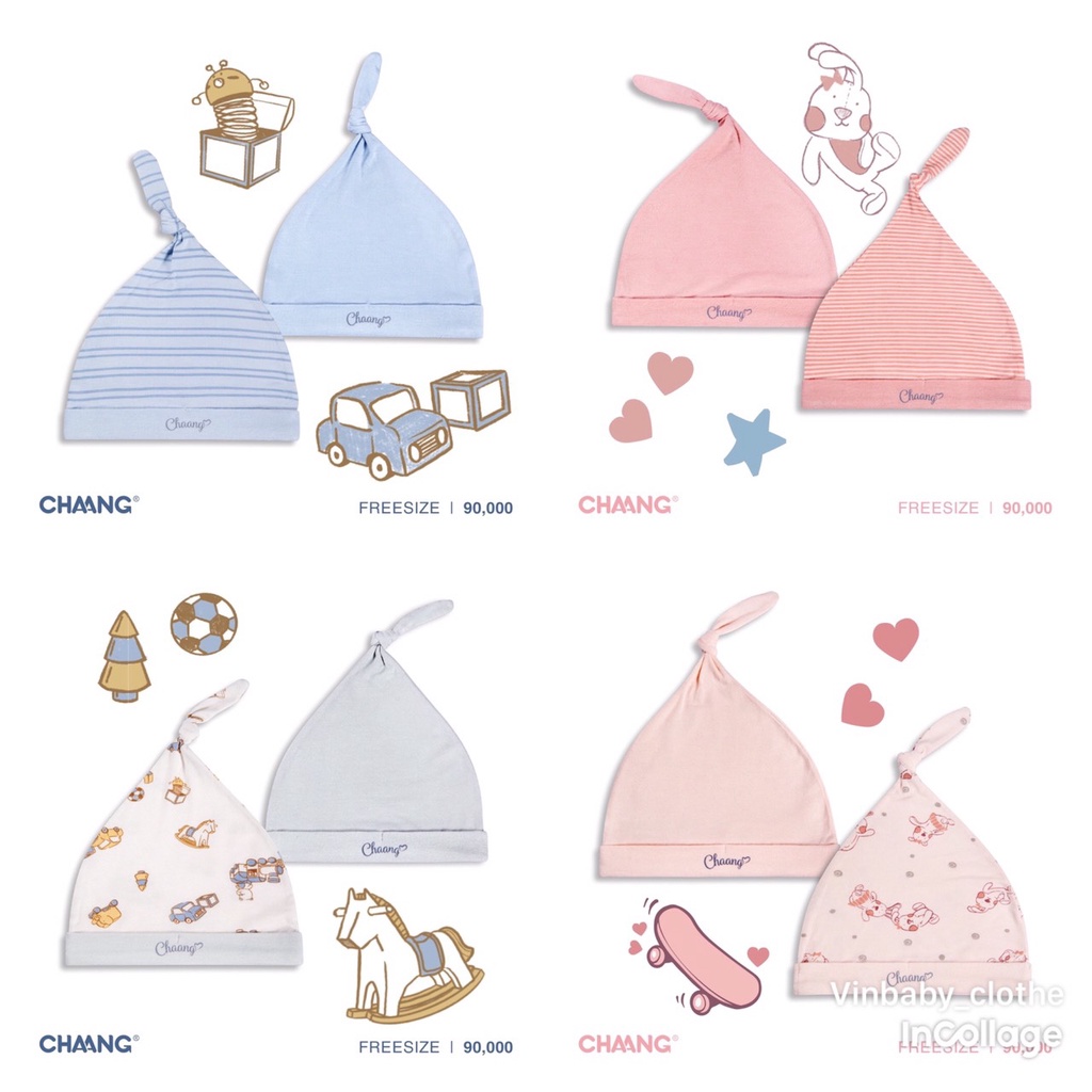 Chaang set 2 chiếc mũ thóp sơ sinh cho bé yêu chất cotton SS2022D06