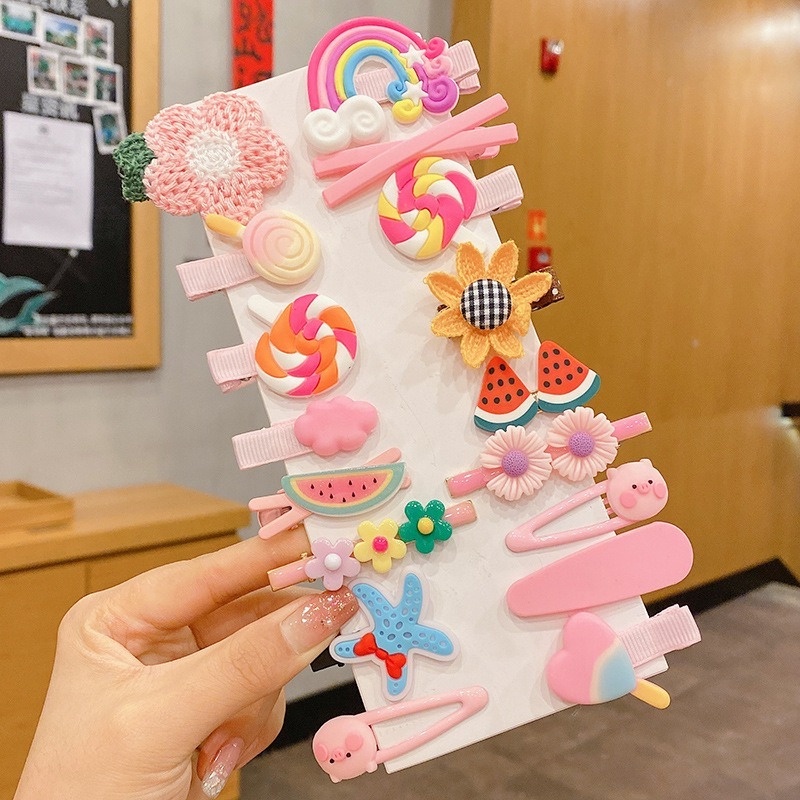 Set 14-20 Kẹp Tóc Hoạt Hình Phong Cách Hàn Quốc Xinh Xắn Cho Bé Gái