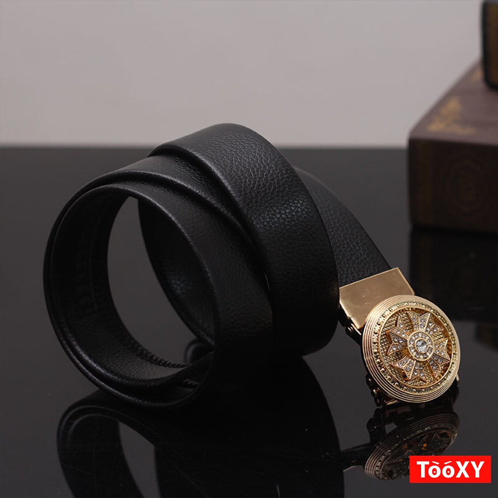 Thắt Lưng Da Nam Khóa Tự Động Cao Cấp Dây Nịt Nam Mặt Xoay Đính Đá , Phong Cách Hàn Quốc TL03