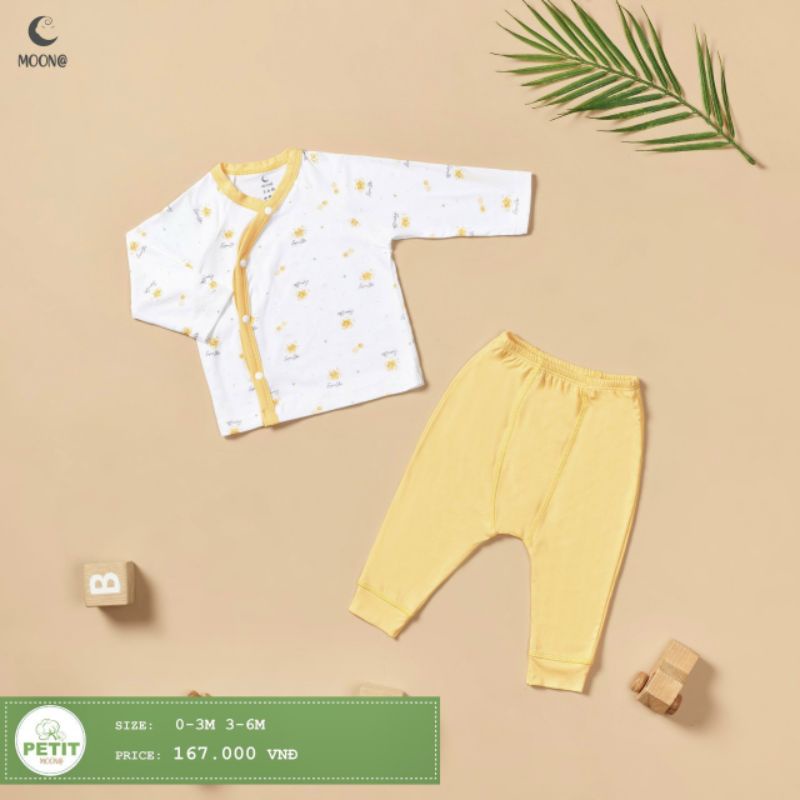 [Ảnh thật] Bộ Dài sơ sinh Moon vải Petit cho bé từ 0-6 Tháng chất mịn đẹp MẪU MỚI