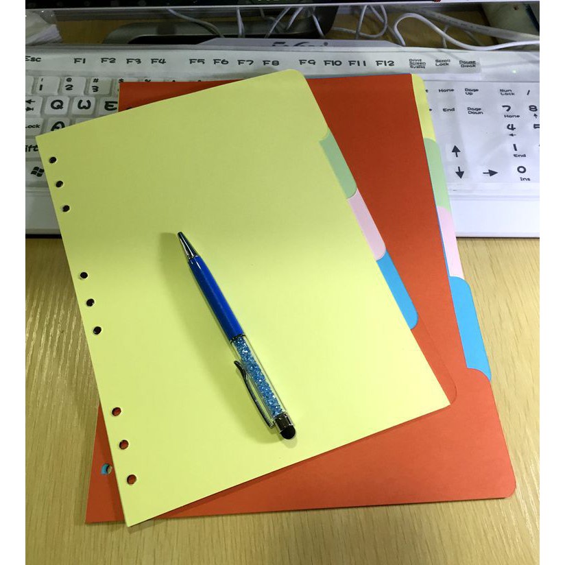 Bộ 5 tab phân trang A5/B5 màu Pastel bìa cứng, tab bìa mục sổ còng binder