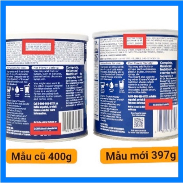 Sữa Ensure Mỹ Original Nutrition Powder 397g mẫu mới Vanilla date 2022