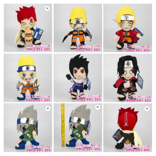 Gấu bông naruto sasuke gaara itachi kakashi 18cm cao cấp