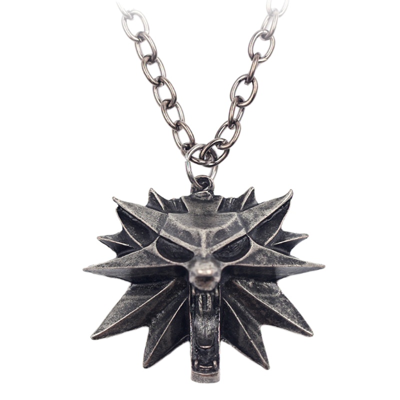 Vòng cổ Mặt Kim Loại Hình Đầu Sói Trong Game Witcher 3 Phong Cách Retro