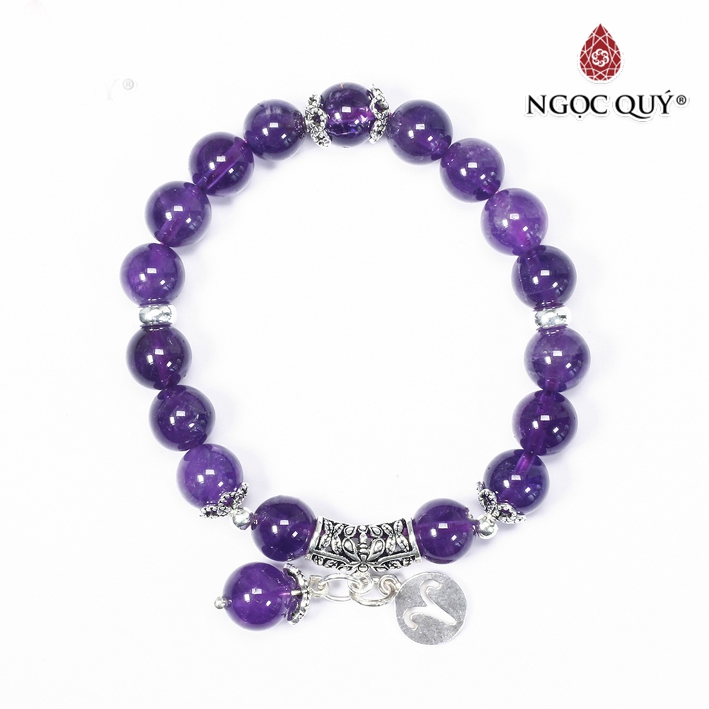 Vòng tay TA tím charm bạc cung hoàng đạo - Ngọc Quý