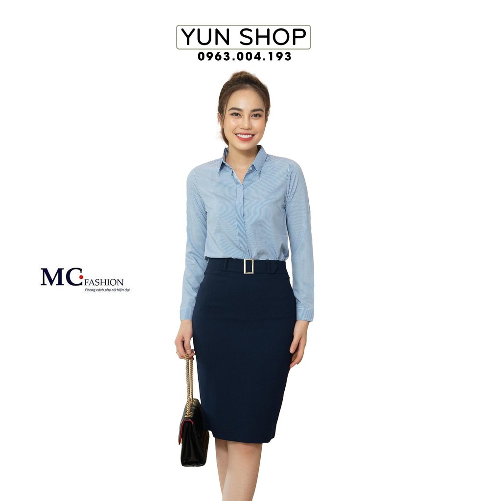 Áo sơ mi công sở dài tay - MC Fashion A0298 màu xanh kẻ tăm
