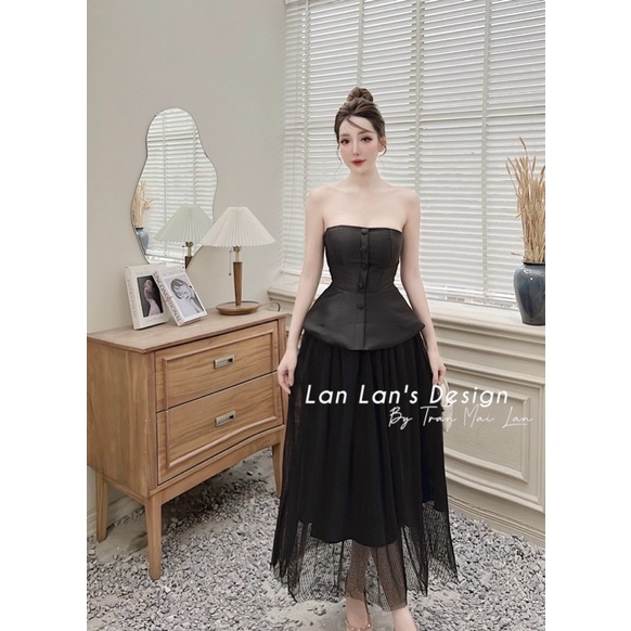 Set áo cúp ngực peplum tafta chân váy lưới