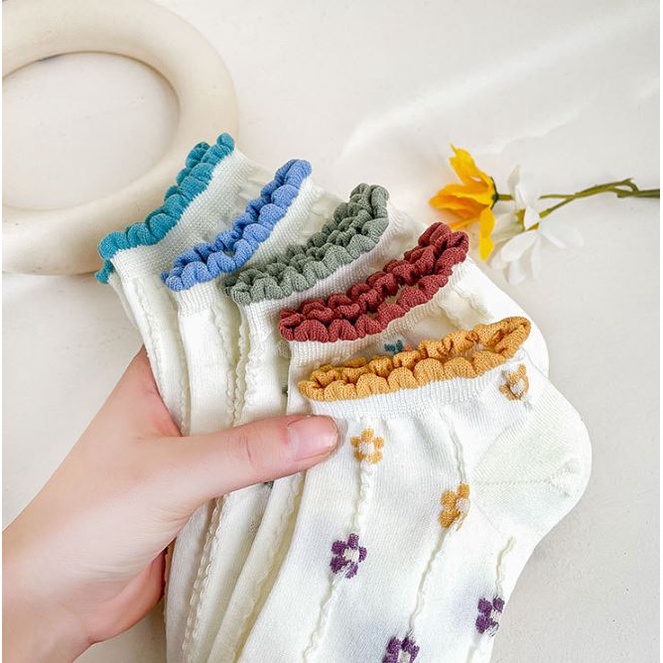 Set 5 Đôi Tất Vớ Nữ Ngắn Cổ Mix Hoa Cổ Bèo Như Ảnh