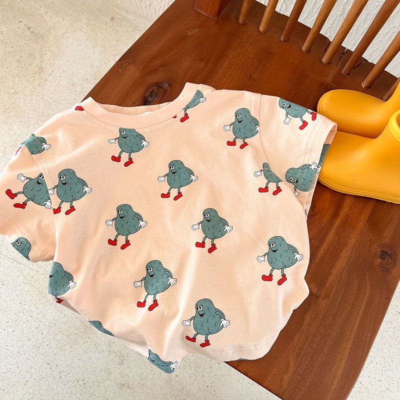 Áo Thun Cotton Mỏng Tay Ngắn In Họa Tiết Hoạt Hình Phong Cách Hàn Quốc Thời Trang Mùa Hè Cho Bé Trai Và Gái