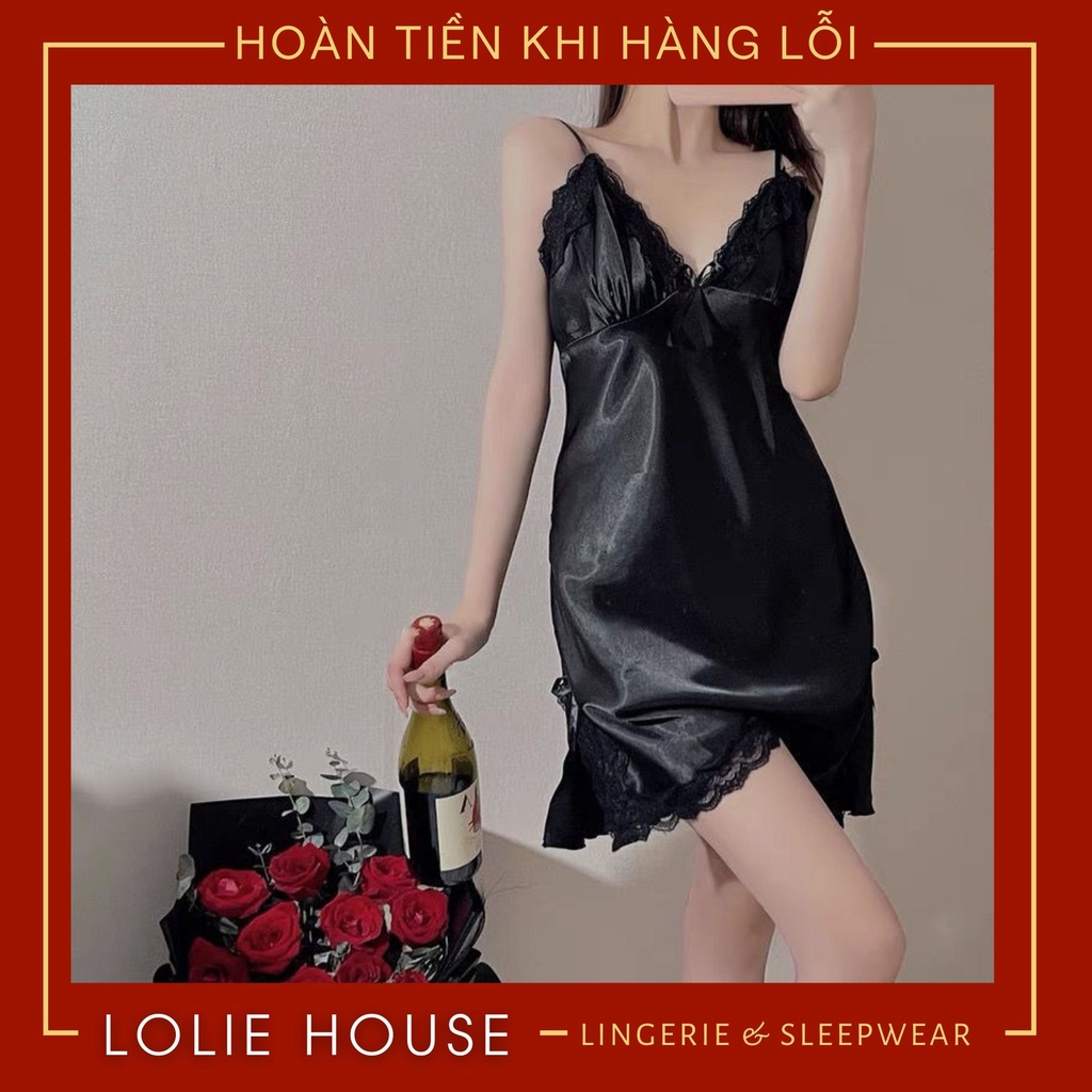 Váy ngủ lụa sexy phối ren cao cấp Đầm ngủ lụa mặc nhà sexy gợi cảm cho nữ LOLIE HOUSE - VN37 | BigBuy360 - bigbuy360.vn