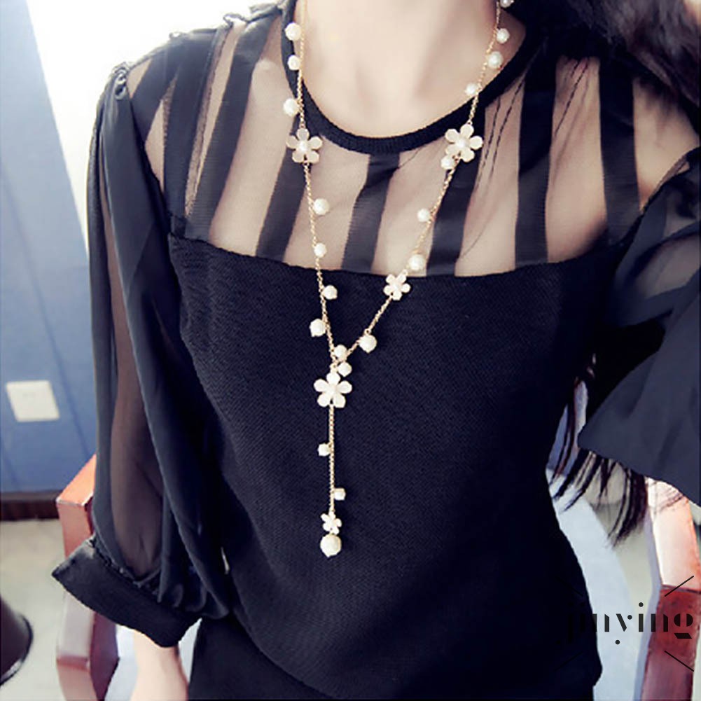 GETNOIVAS Dây chuyền mặt hoa năm cánh đính hạt ngọc trai nhân tạo