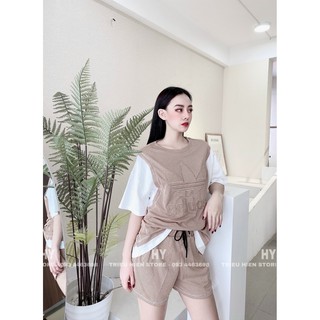 B69 Bộ Lụa Phối Màu Nữ- Áo Cộc Quần Đùi