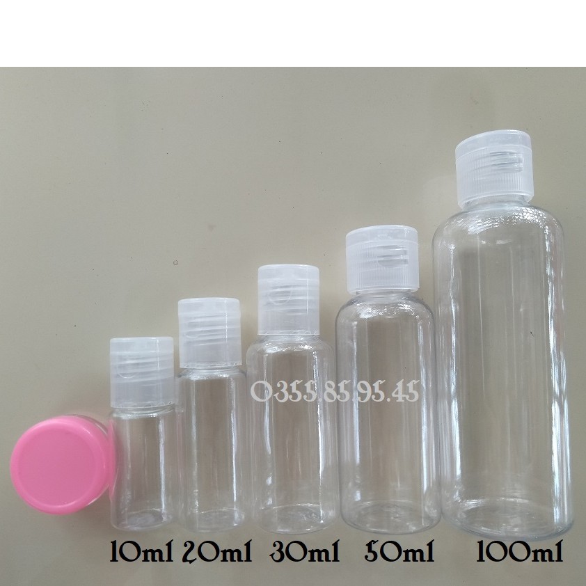 Chai nắp bật 10ml / 20ml / 30ml / 50ml / 100ml -chai lọ nhựa chiết mỹ phẩm du lịch