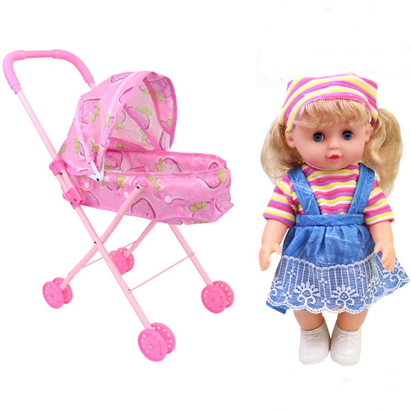 T Đồ chơi xe đẩy trẻ em nhà với búp bê Barbie mô phỏng giọng nói bé cậu và cô gái