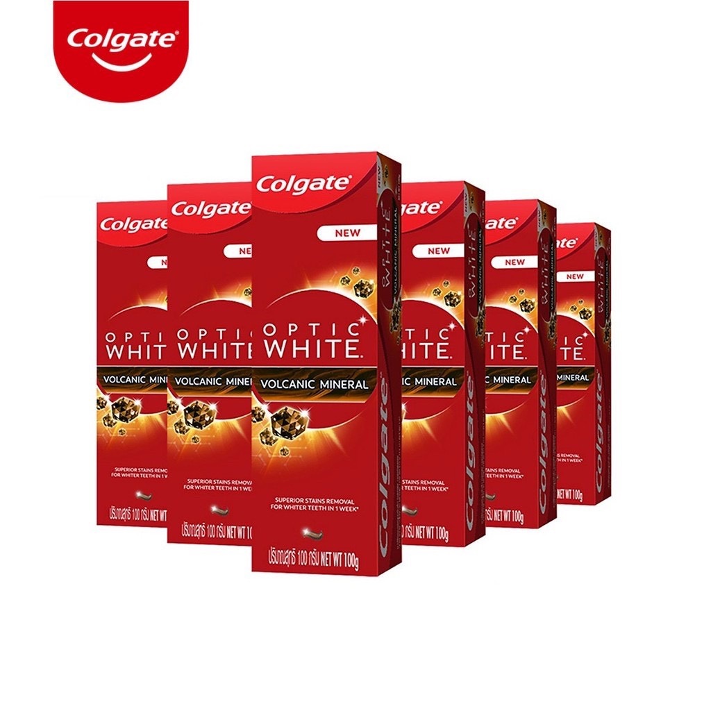 COMBO 6 tuýp kem đánh răng Colgate Optic White Làm trắng và sáng răng từ tinh chất núi lửa 100gX6