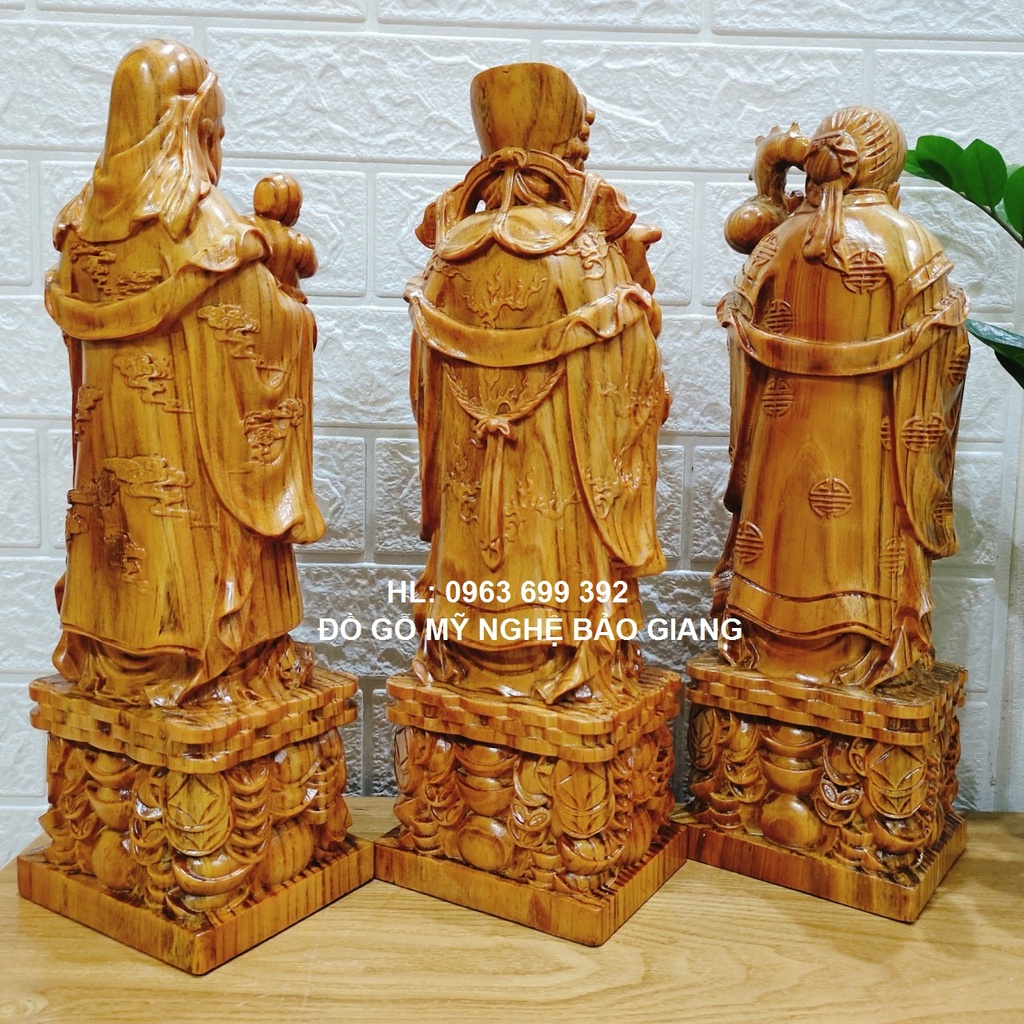 Bộ tượng phúc lộc thọ gỗ huyết long cao 30 cm