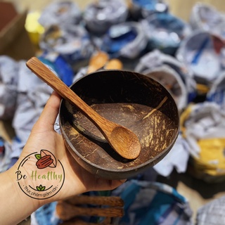 Bát gáo dừa muỗng thìa gỗ tự nhiên mài nhẵn bóng dùng salad granola ngũ cốc