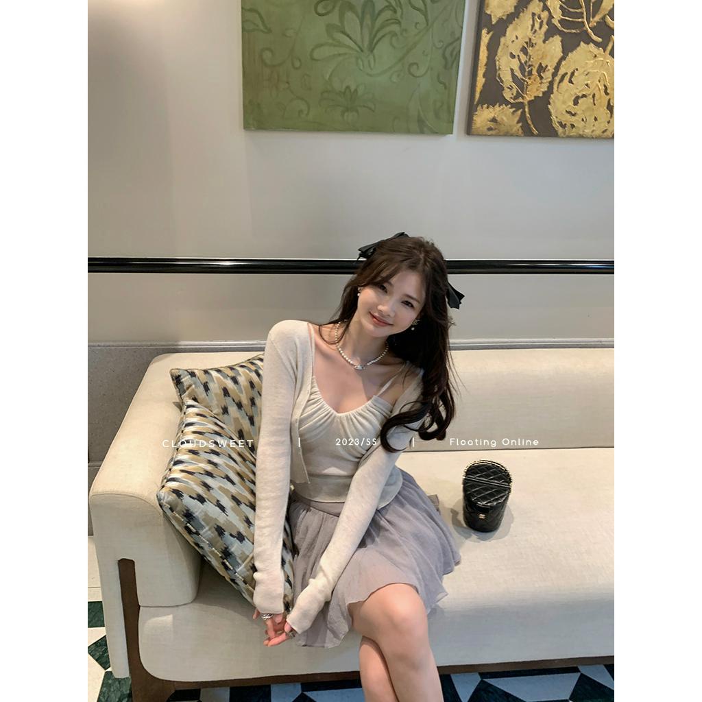 Áo cardigan Dệt Kim Mỏng Chống Nắng Có Dây Đeo Cổ Cho Nữ