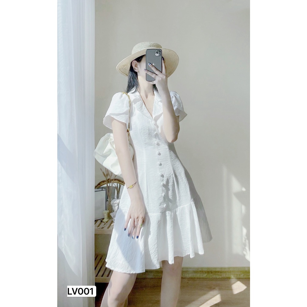 Váy trắng tay bồng đuôi cá V001- DOLCE VIVA COLLECTION