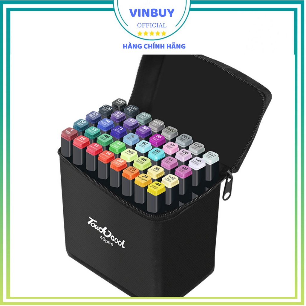 Bút màu Marker Touch Cool họa cụ tô màu dạ vẽ tranh anime Túi vải Bộ 30/40/60/80 - Tặng khay + 2 bút line + Bảng màu