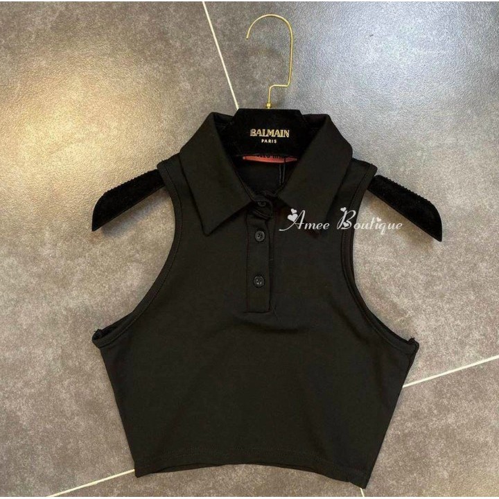 Áo croptop 3 Lỗ Cổ Bẻ chất thun Borip co giãn tốt Cam Kết Hàng Y Hình Kèm Ảnh Thật Chính Chủ